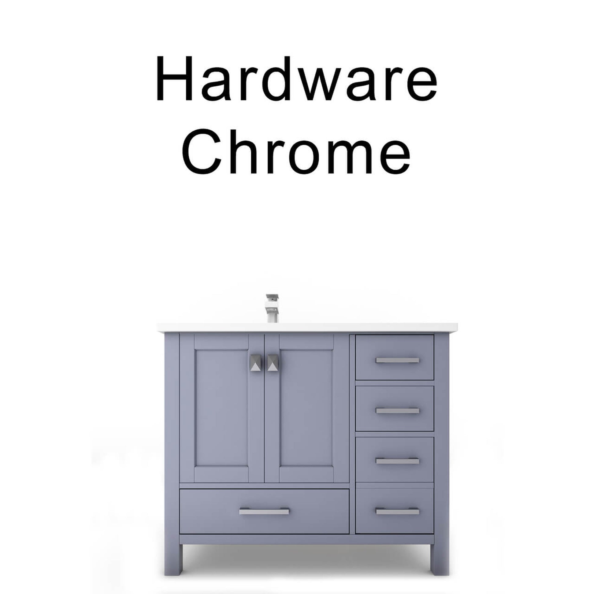 Castello USA Yamyam 36" 2-Door 4-Drawer Gray Left Offset Freestanding Vanity Set With White Top and Chrome Handles