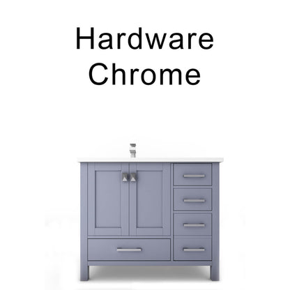 Castello USA Yamyam 36" 2-Door 4-Drawer Gray Left Offset Freestanding Vanity Set With White Top and Chrome Handles