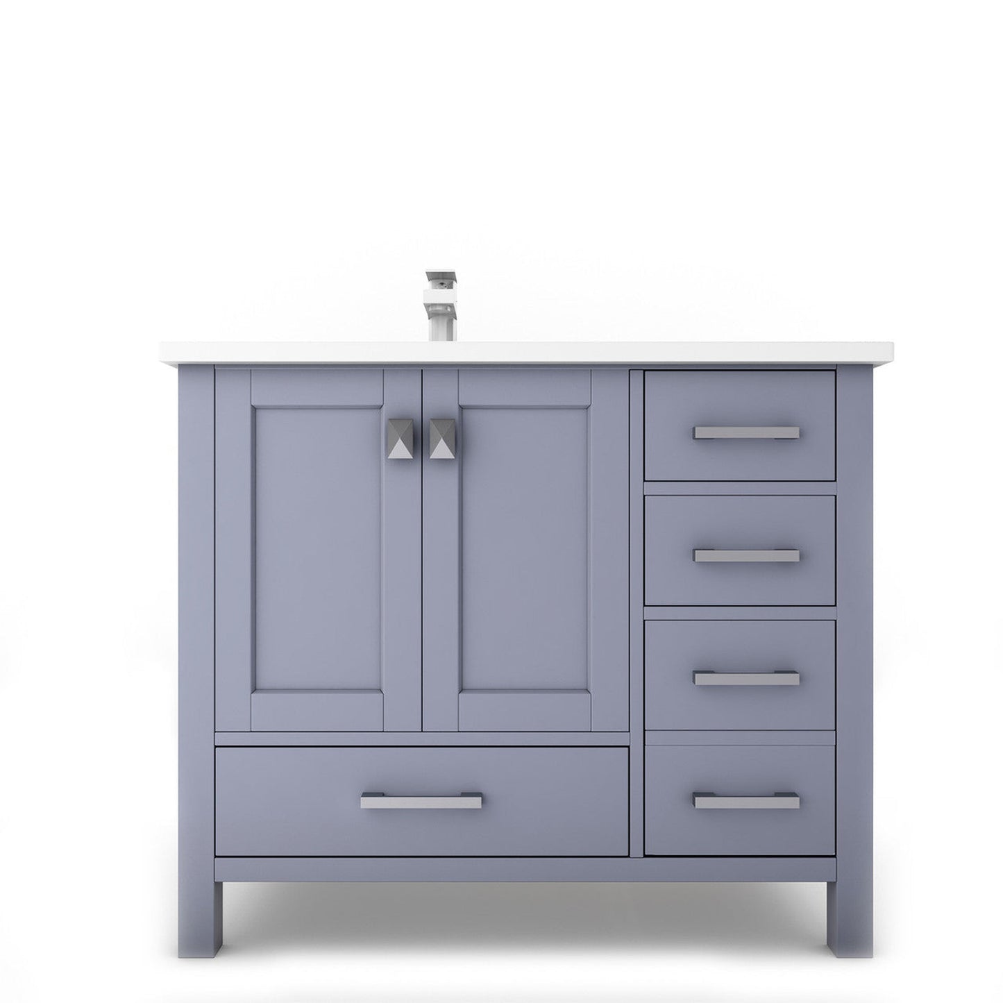 Castello USA Yamyam 36" 2-Door 4-Drawer Gray Left Offset Freestanding Vanity Set With White Top and Chrome Handles
