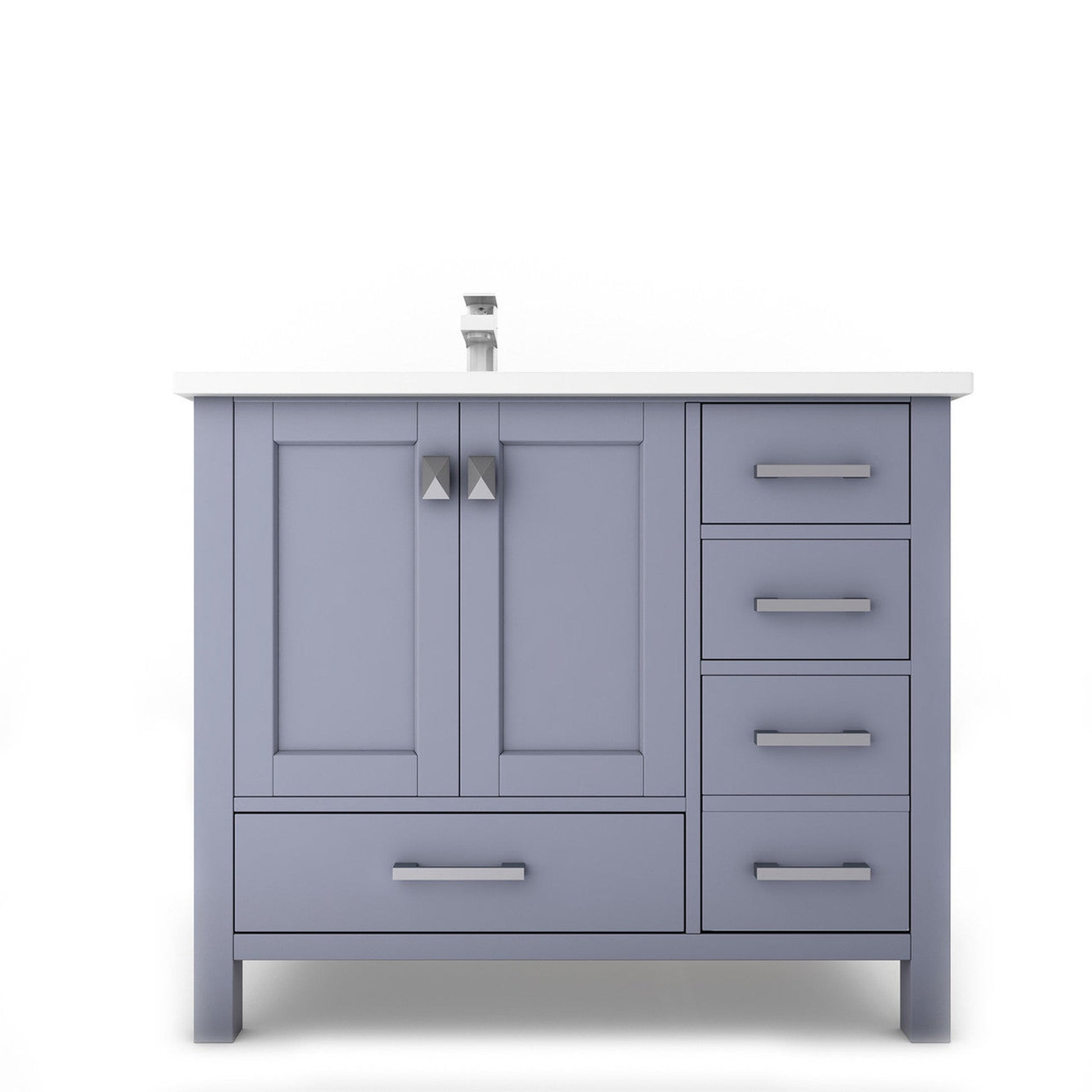 Castello USA Yamyam 36" 2-Door 4-Drawer Gray Left Offset Freestanding Vanity Set With White Top and Chrome Handles