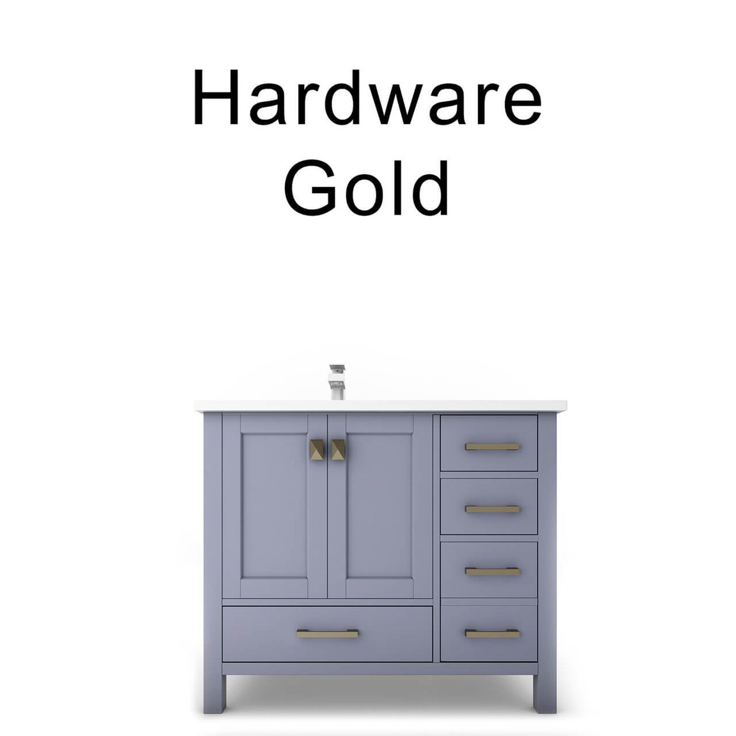 Castello USA Yamyam 36" 2-Door 4-Drawer Gray Left Offset Freestanding Vanity Set With White Top and Gold Handles