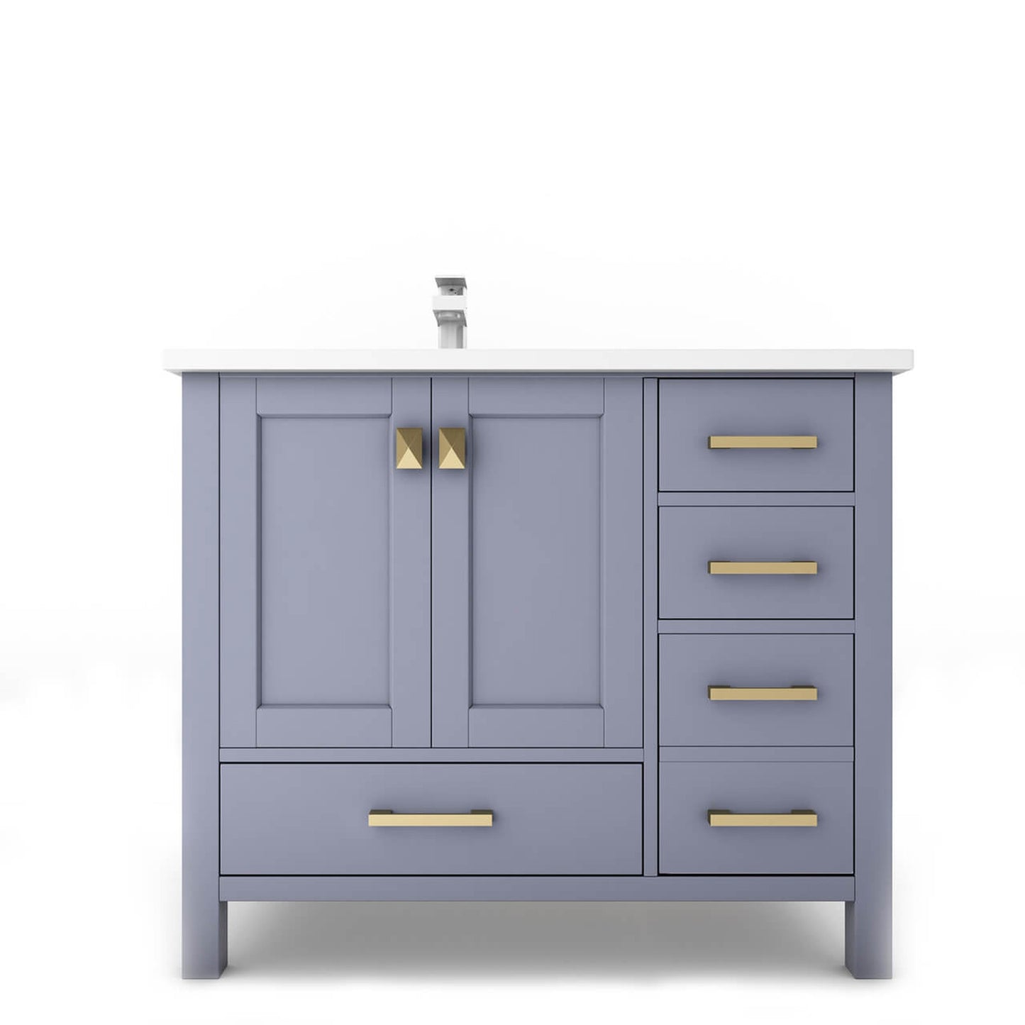 Castello USA Yamyam 36" 2-Door 4-Drawer Gray Left Offset Freestanding Vanity Set With White Top and Gold Handles