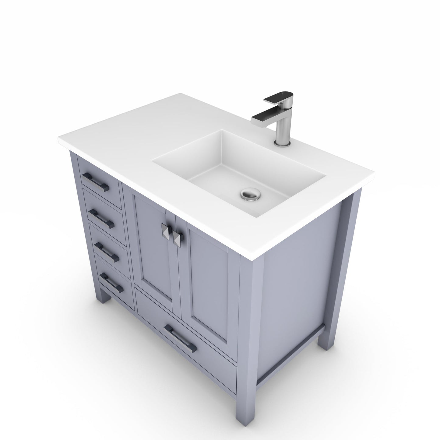 Castello USA Yamyam 36" Gray Right Offset Vanity Set With White Top and Chrome Handles