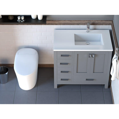 Castello USA Yamyam 36" Gray Right Offset Vanity Set With White Top and Chrome Handles