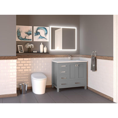 Castello USA Yamyam 36" Gray Right Offset Vanity Set With White Top and Chrome Handles