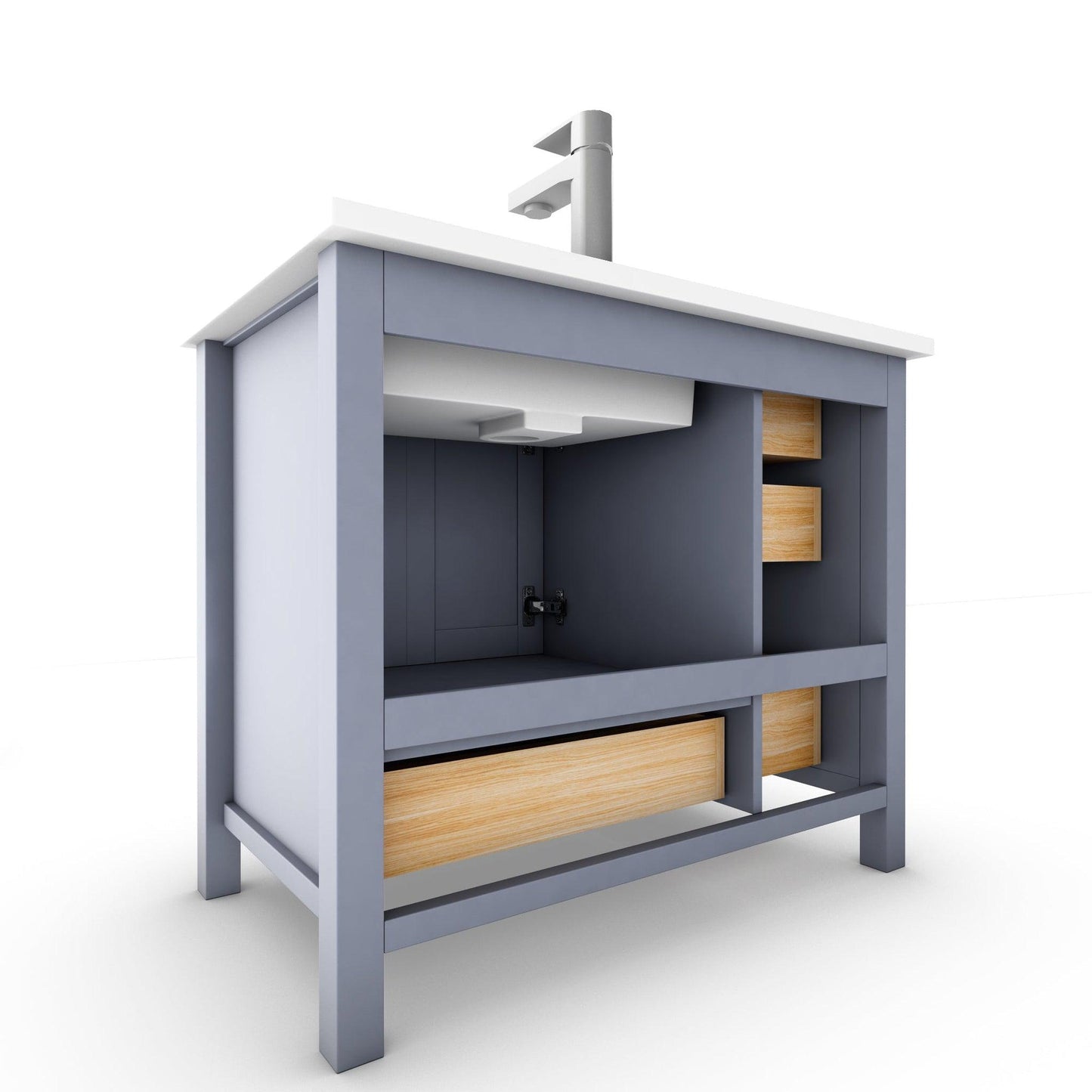 Castello USA Yamyam 36" Gray Right Offset Vanity Set With White Top and Gold Handles