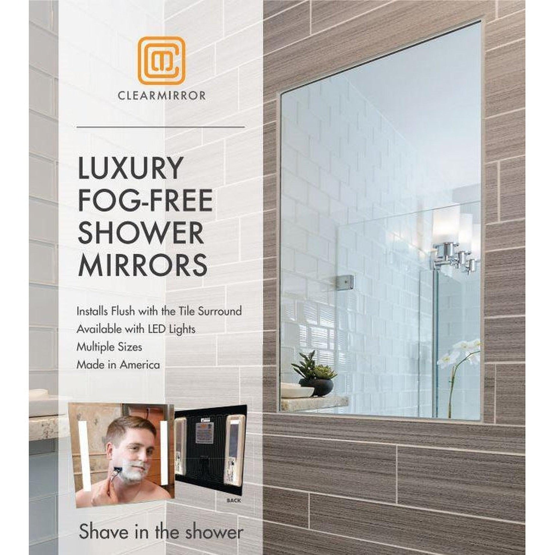 ClearMirror ShowerLite 12" x 12" Fog-Free Shower Mirror With LED Light Panels and Heating Pad