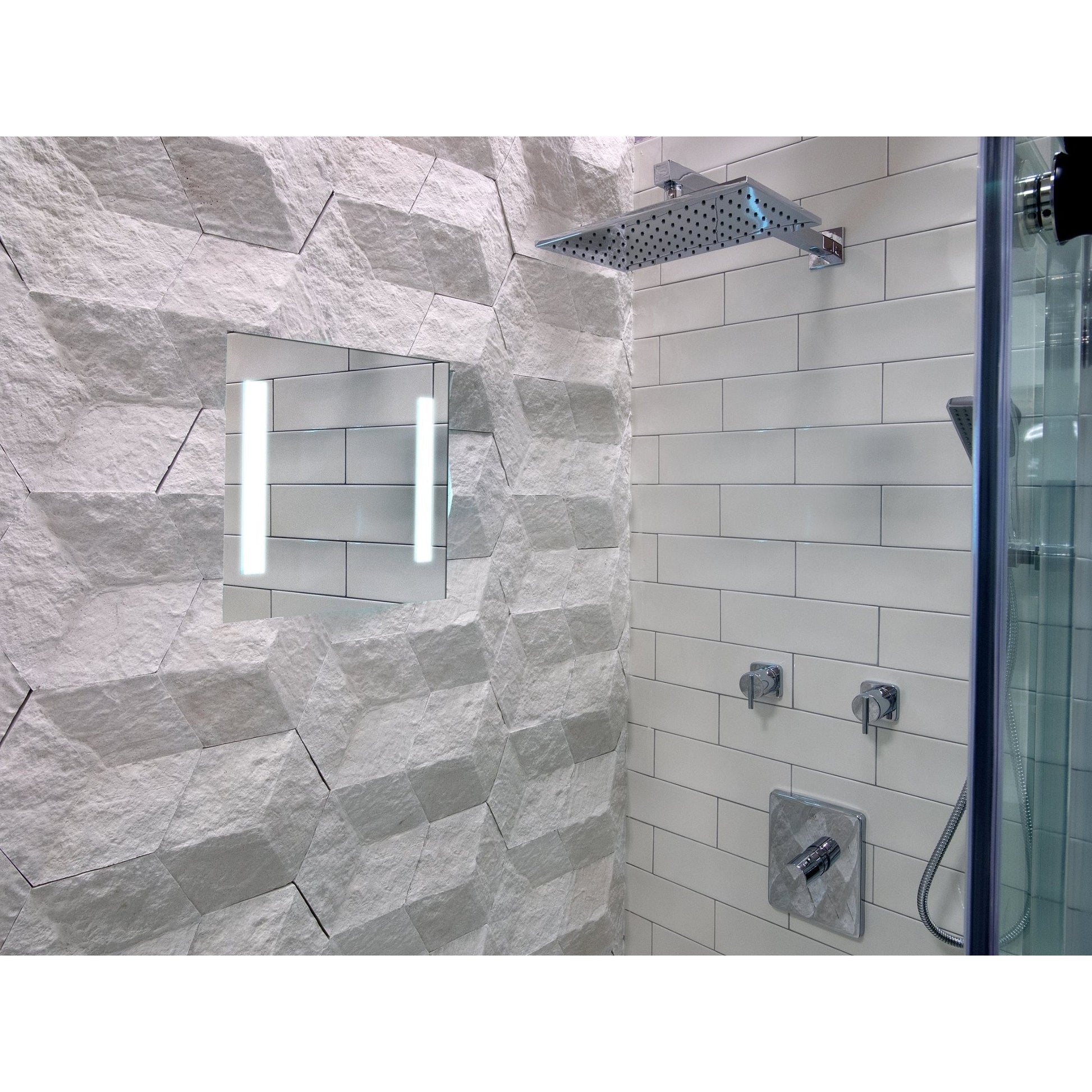 ClearMirror ShowerLite 18" x 18" Fog-Free Shower Mirror With LED Light Panels and Heating Pad