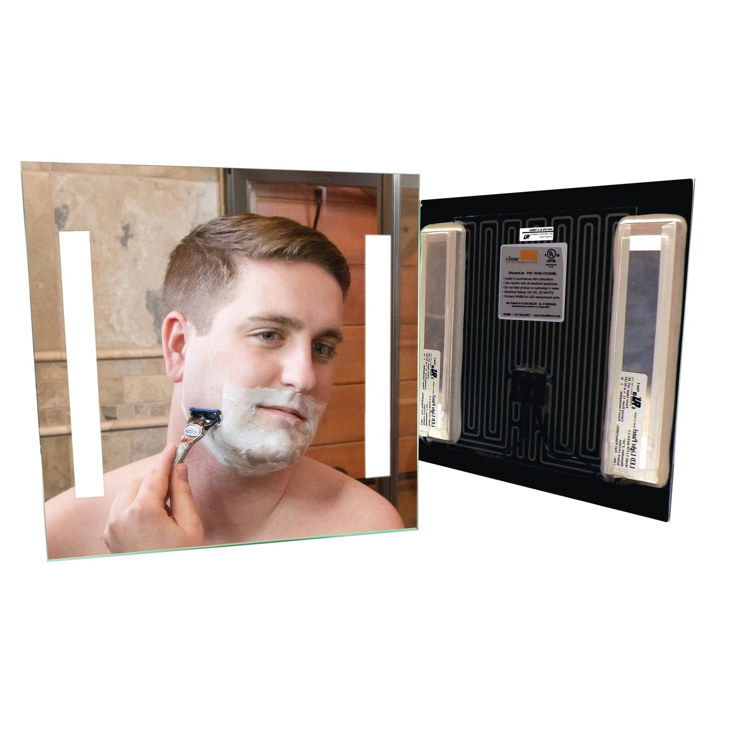 ClearMirror ShowerLite 18" x 18" Fog-Free Shower Mirror With LED Light Panels and Heating Pad