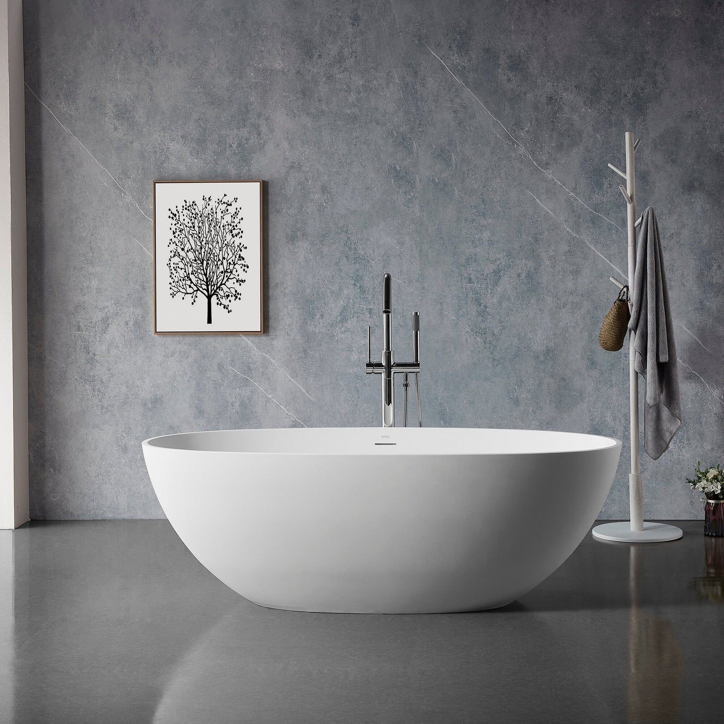 Clovis Goods Solid Surface Freestanding 65" x 29.5" x 20.5" White Bathtub