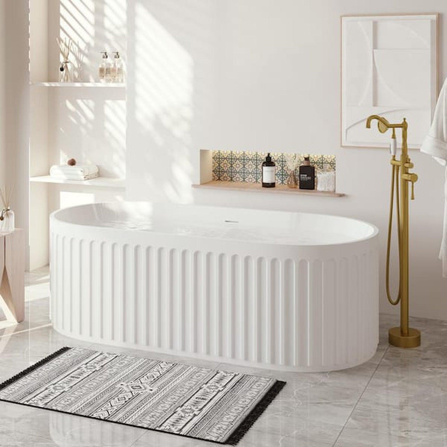 Clovis Goods Solid Surface Freestanding 67" x 29.5" x 22" White Bathtub