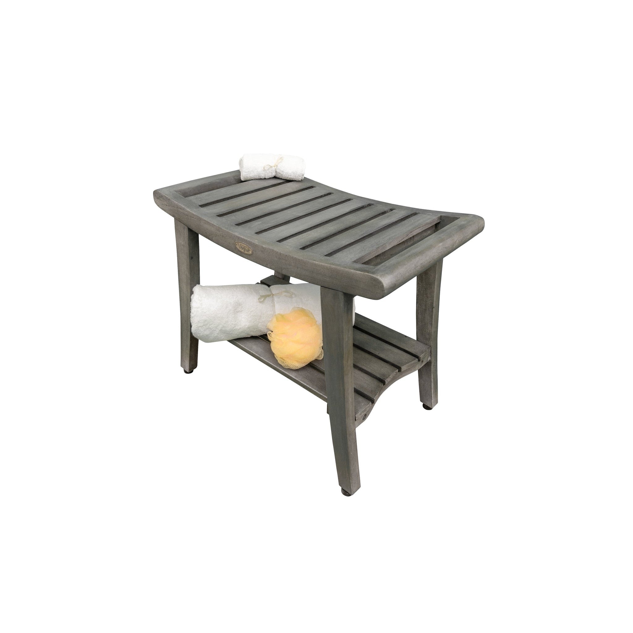 CoastalVouge Harmony 24" Antique Gray Solid Teak Wood Shower Bench Wit ...