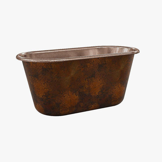 CopperSmith Heritage HX1 60" x 31" x 31" 14-Gauge Fire Copper Freestanding Bathtub With Polished Copper Interior and Brushed Nickel Lift & Turn Tub Drain and Oil Rubbed Bronze Tub Filler