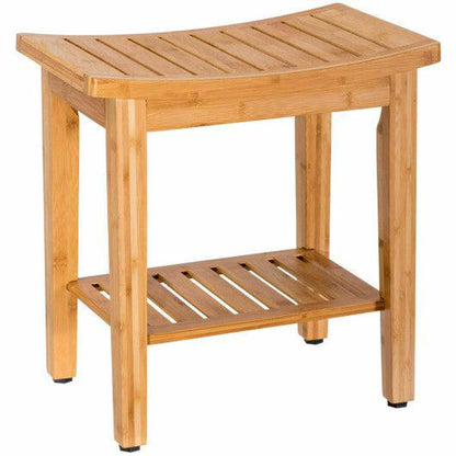 Casafield Bamboo Shower Bench With Storage Shelf – Natural Wood Bathroom Spa Stool