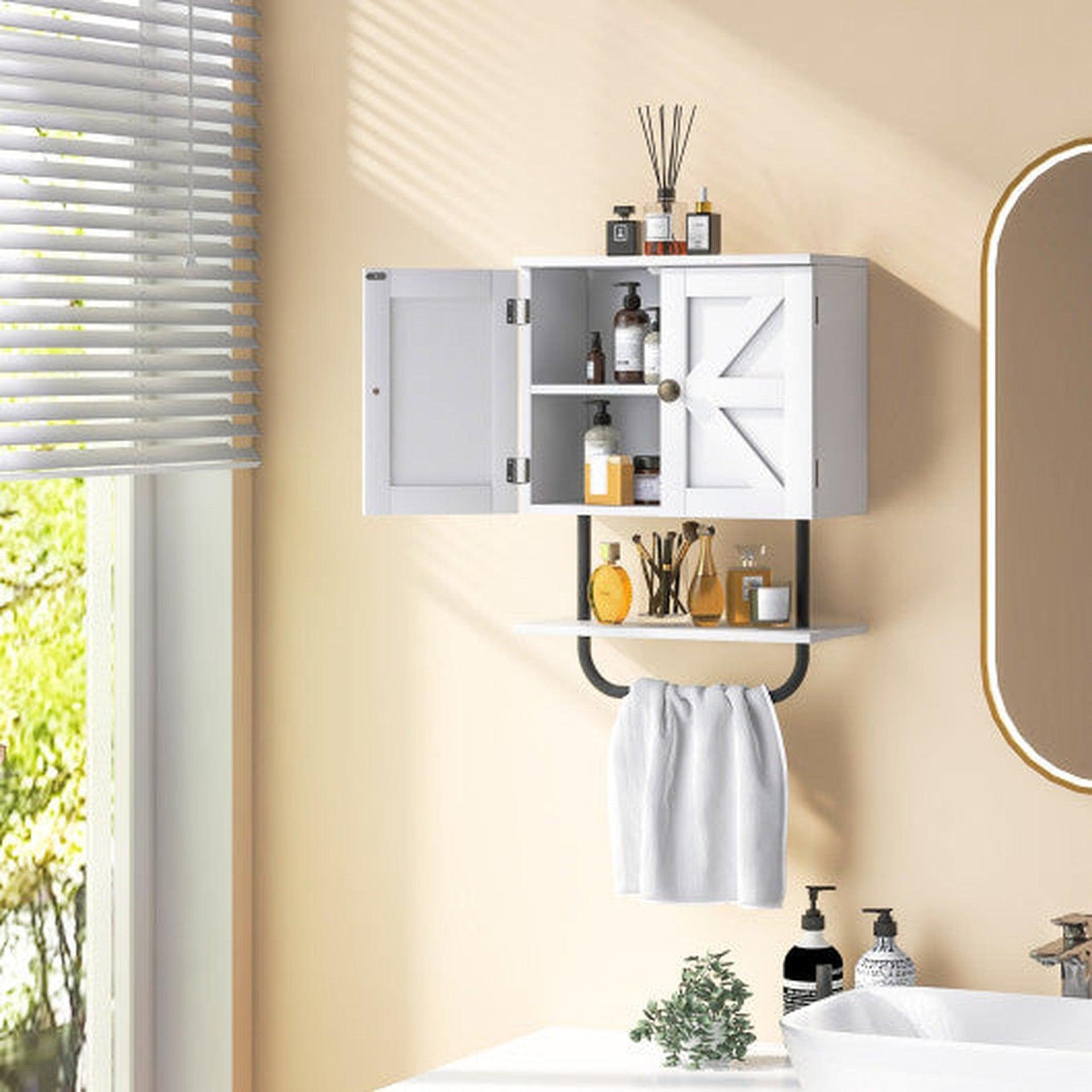 Wall Mounted Bathroom Storage Medicine Cabinet with Towel Bar-Gray | Costway