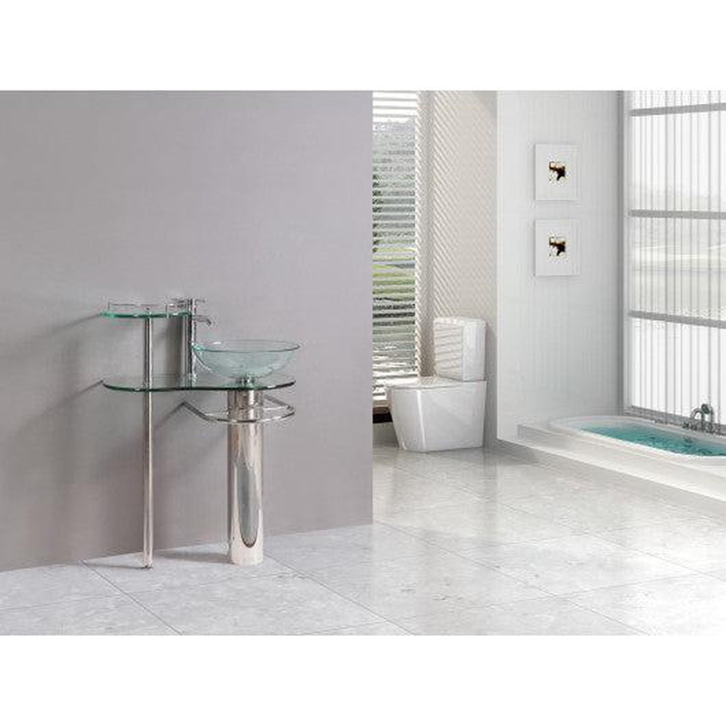 Costway 29" Bathroom Vanities Pedestal Vessel Sink Bowl Glass Modern Furniture Set