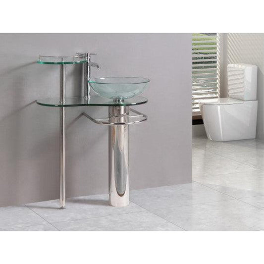 Costway 29" Bathroom Vanities Pedestal Vessel Sink Bowl Glass Modern Furniture Set