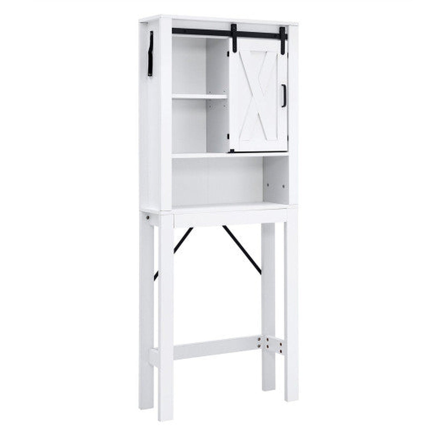 Costway 3-Tier White Wodden Bathroom Cabinet with Sliding Barn Door and 3-position Adjustable Shelves