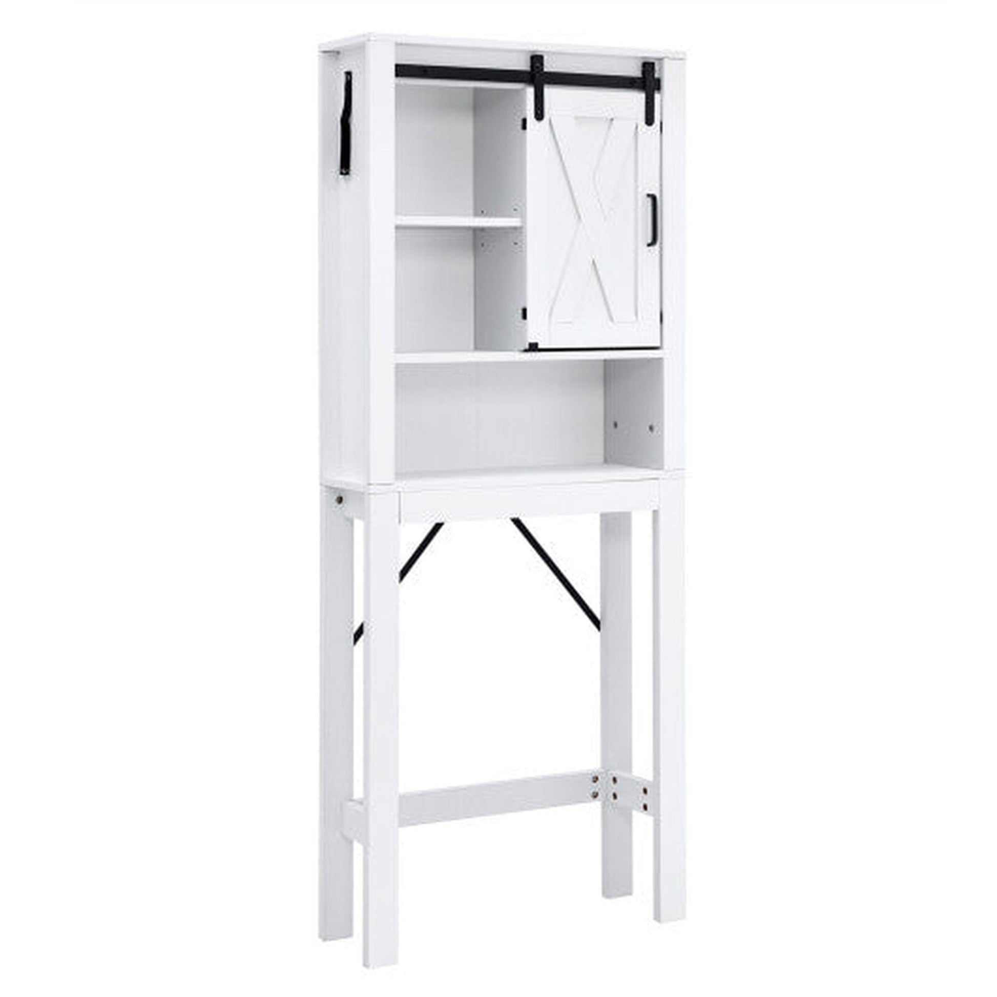 Costway 3-Tier White Wodden Bathroom Cabinet with Sliding Barn Door and 3-position Adjustable Shelves