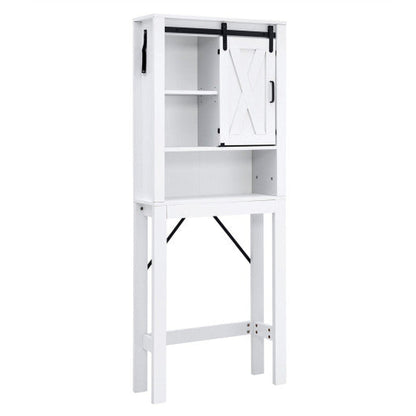 Costway 3-Tier White Wodden Bathroom Cabinet with Sliding Barn Door and 3-position Adjustable Shelves