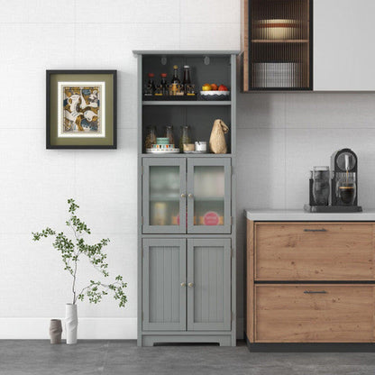 Costway 6-Tier Gray Freestanding Bathroom Cabinet with 2 Open Compartments and Adjustable Shelves