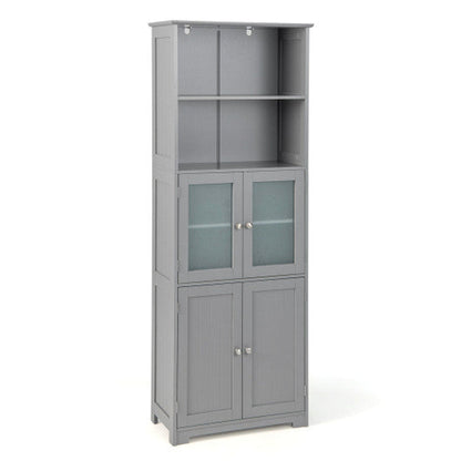 Costway 6-Tier Gray Freestanding Bathroom Cabinet with 2 Open Compartments and Adjustable Shelves
