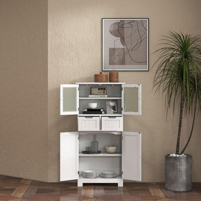 Costway 6-Tier White Freestanding Bathroom Cabinet with 2 Open Compartments and Adjustable Shelves