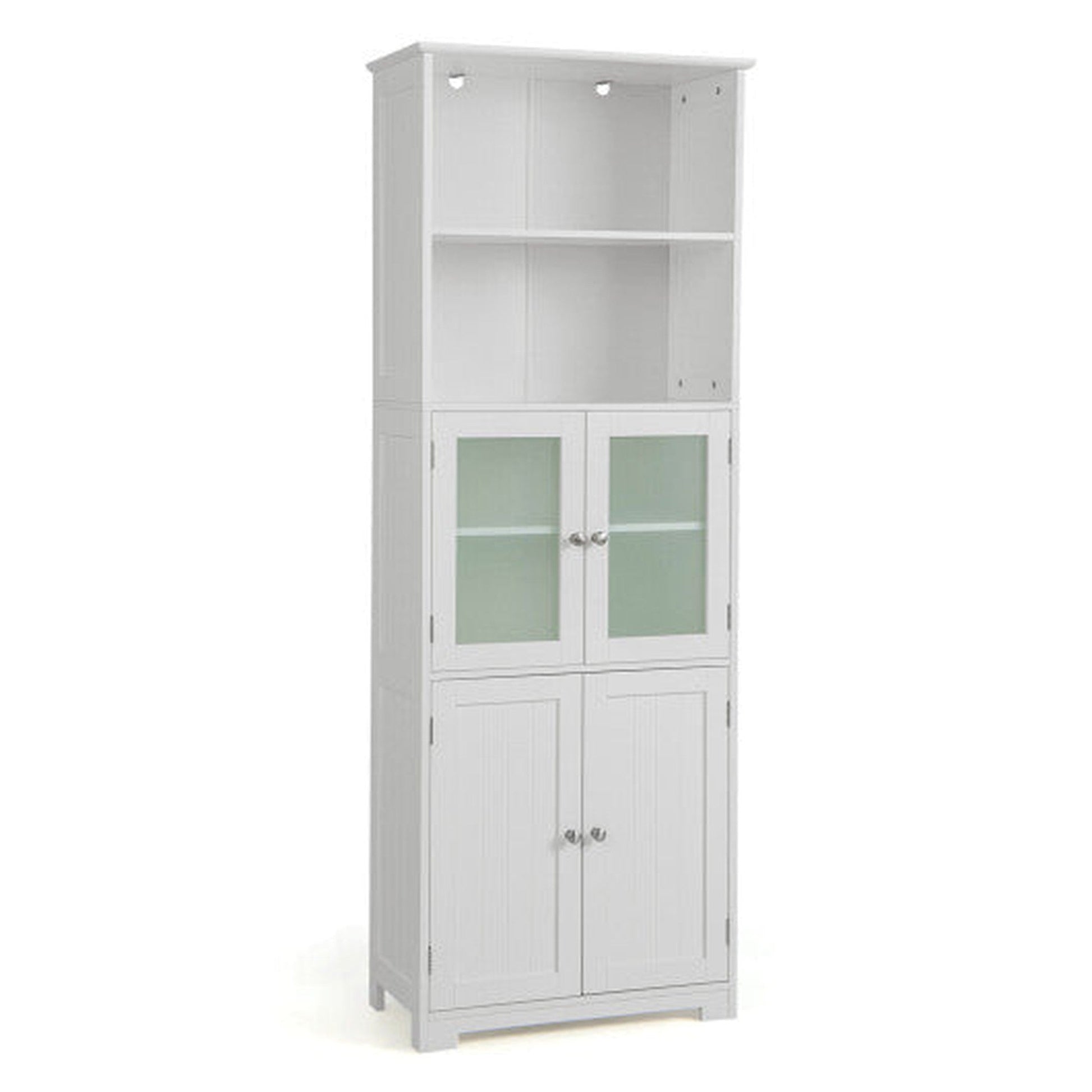 Costway 6-Tier White Freestanding Bathroom Cabinet with 2 Open Compartments and Adjustable Shelves