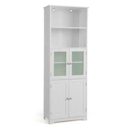 Costway 6-Tier White Freestanding Bathroom Cabinet with 2 Open Compartments and Adjustable Shelves