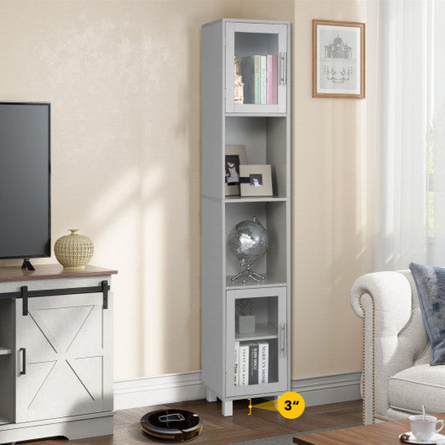 Costway 71" Gray Tall Tower Bathroom Storage Cabinet and Organizer Display Shelves for Bedroom