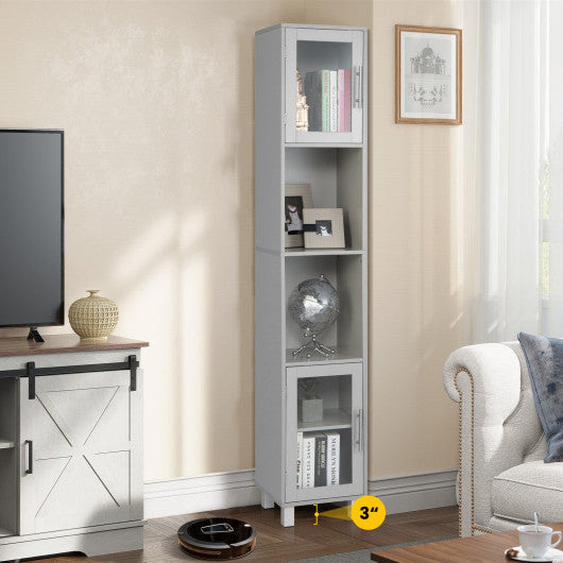 Costway 71" Gray Tall Tower Bathroom Storage Cabinet and Organizer Display Shelves for Bedroom
