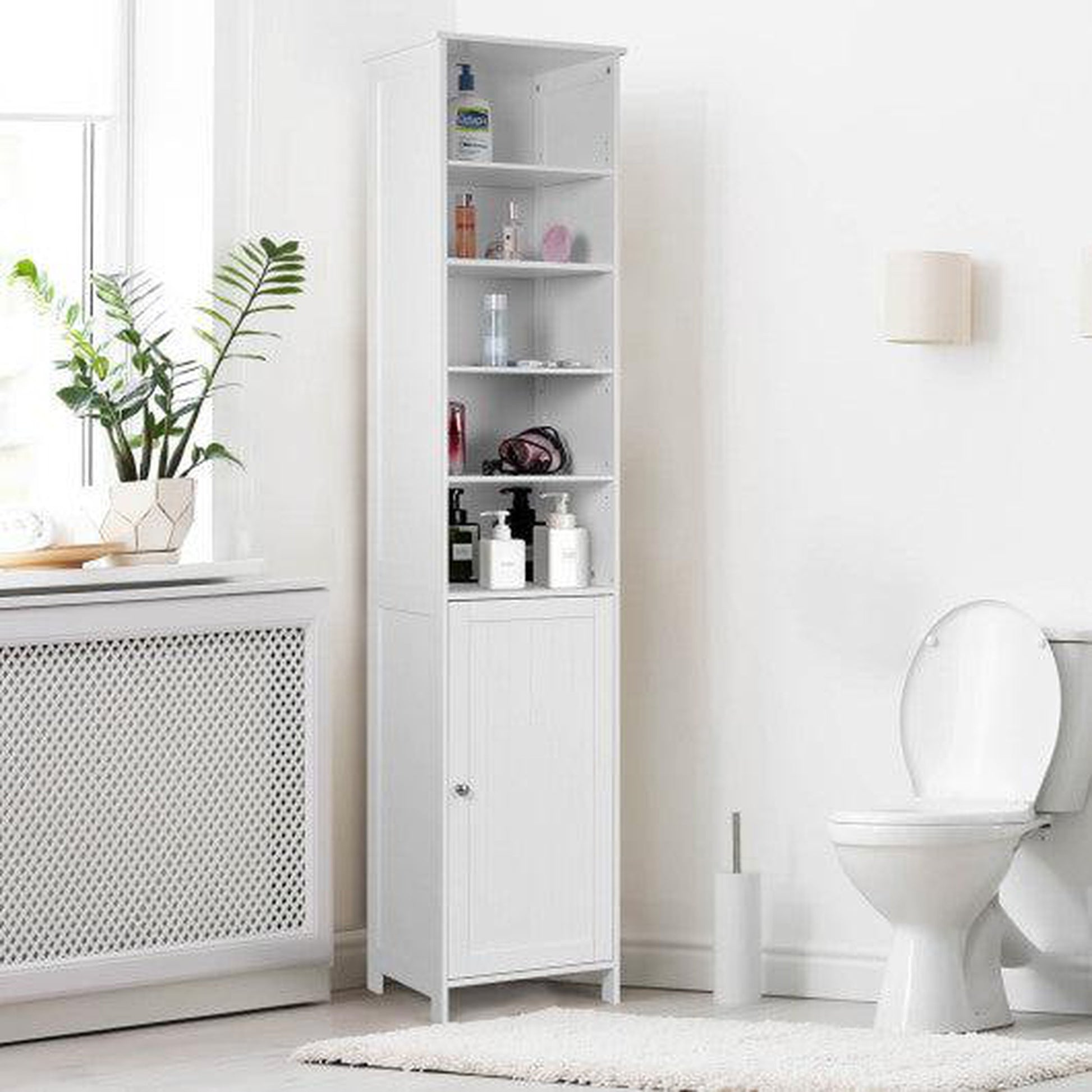 Costway 3 Tier Freee-Standing Bathroom Cabinet with 2 Drawers and Glass Doors-White