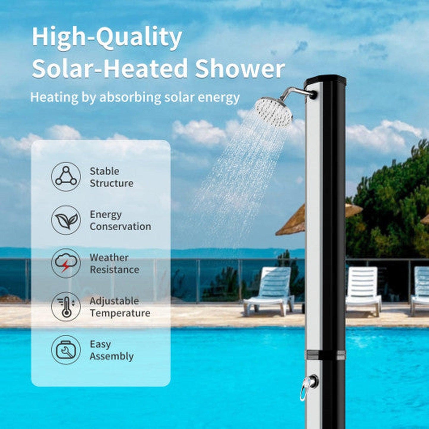 Costway 7.2' 9.3 Gallon Solar Heated Shower with Adjustable Head and Foot Tap