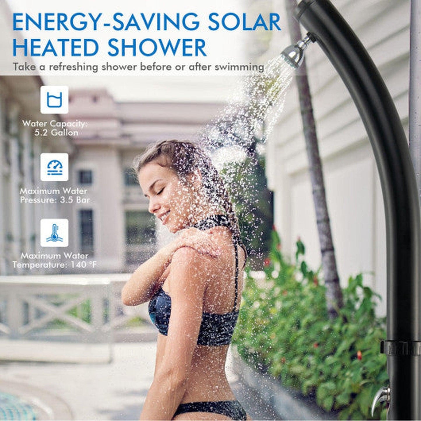 Costway 7.2 Feet Solar-Heated Shower with 360° Rotating Shower Head