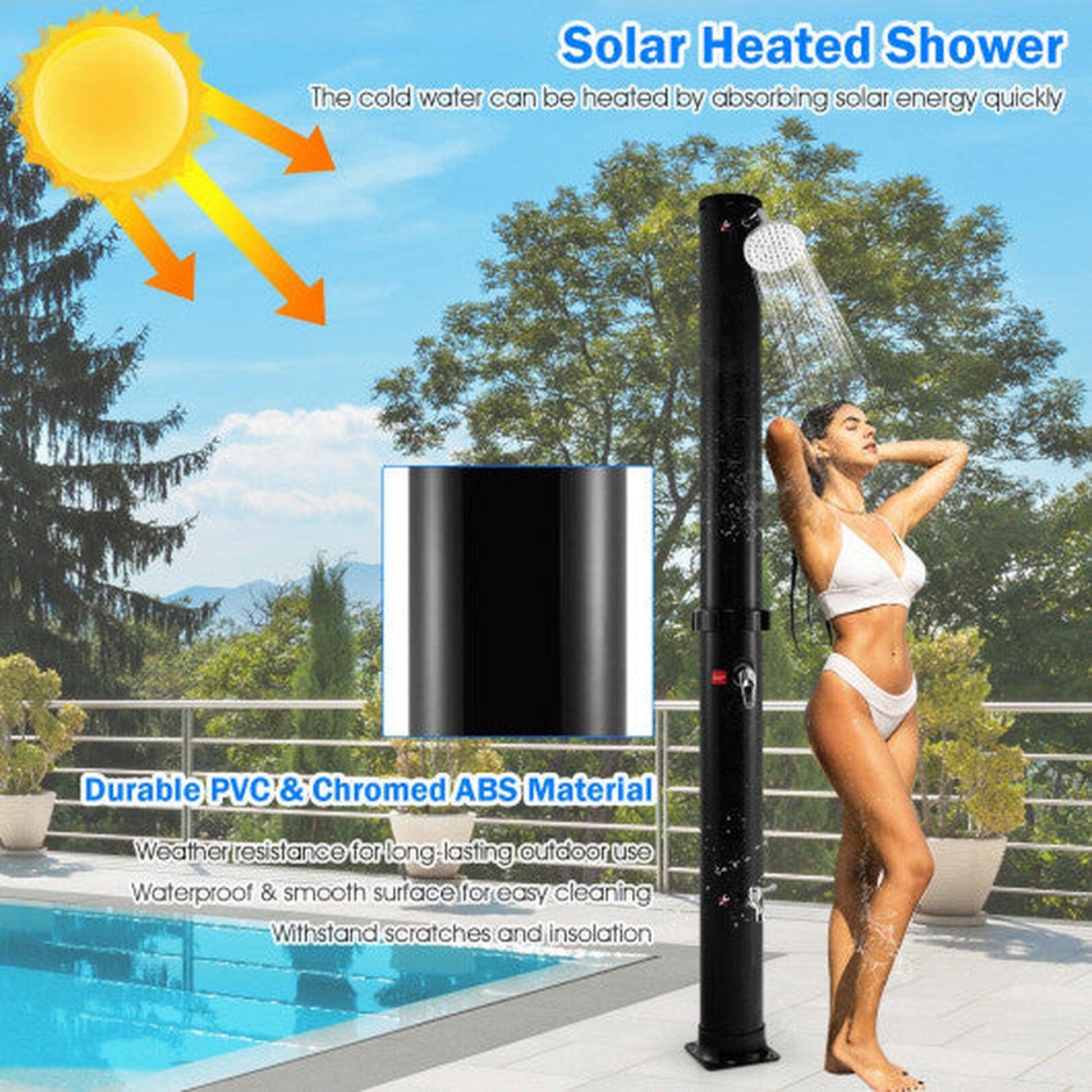 Costway 7.2' NP10570 Solar-Heated Outdoor Shower with Free-Rotating Shower Head