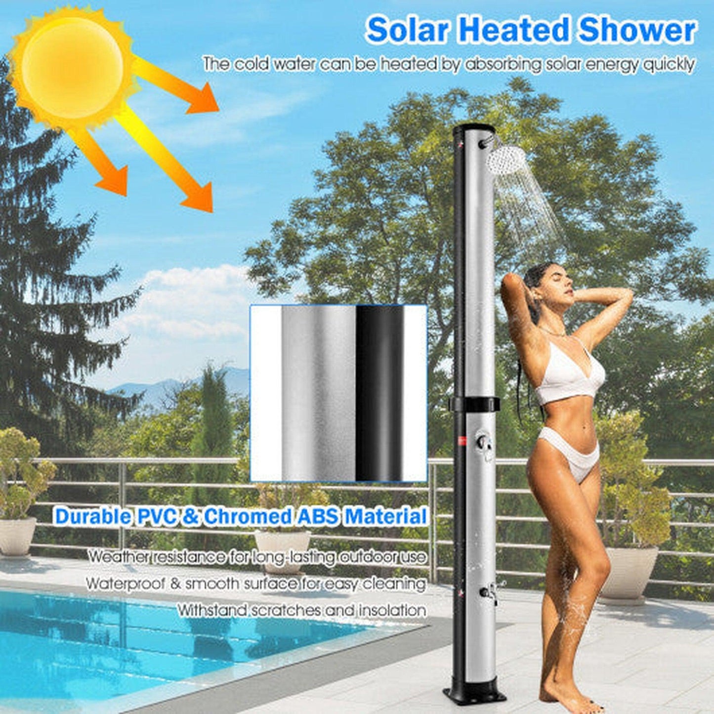 Costway 7.2' NP10571 Solar-Heated Outdoor Shower with Free-Rotating Shower Head