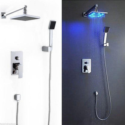 Costway 8" LED Rainfall Shower head Arm Control Valve Handspray Shower Faucet Set