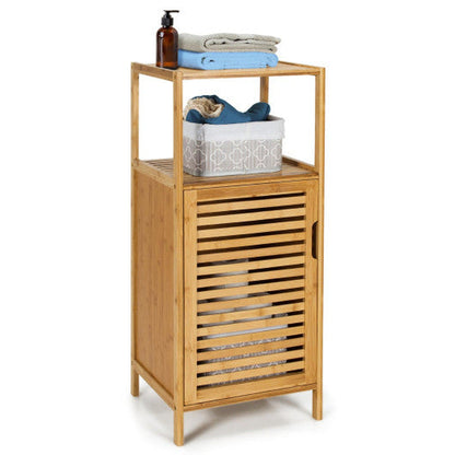 Costway Bamboo Bathroom Storage Floor Cabinet with Door and Shelf Corner Cabinet