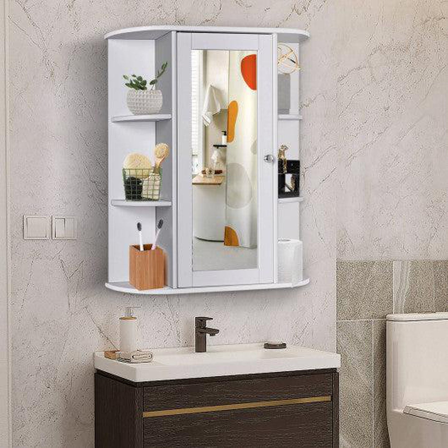Costway Bathroom Cabinet Single Door Shelves Wall Mount Cabinet