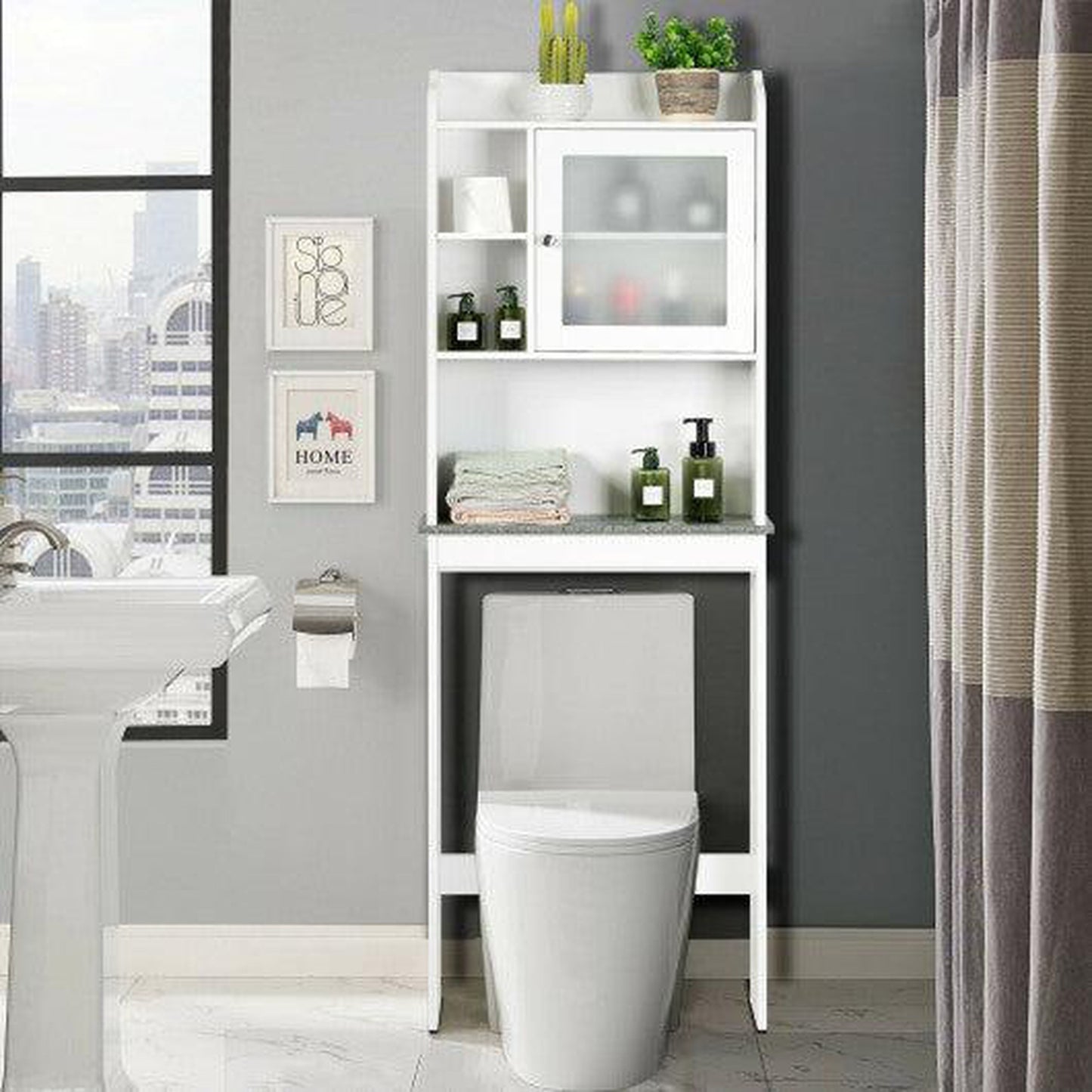 Costway Bathroom Space Saver White Over-the-Toilet Cabinet