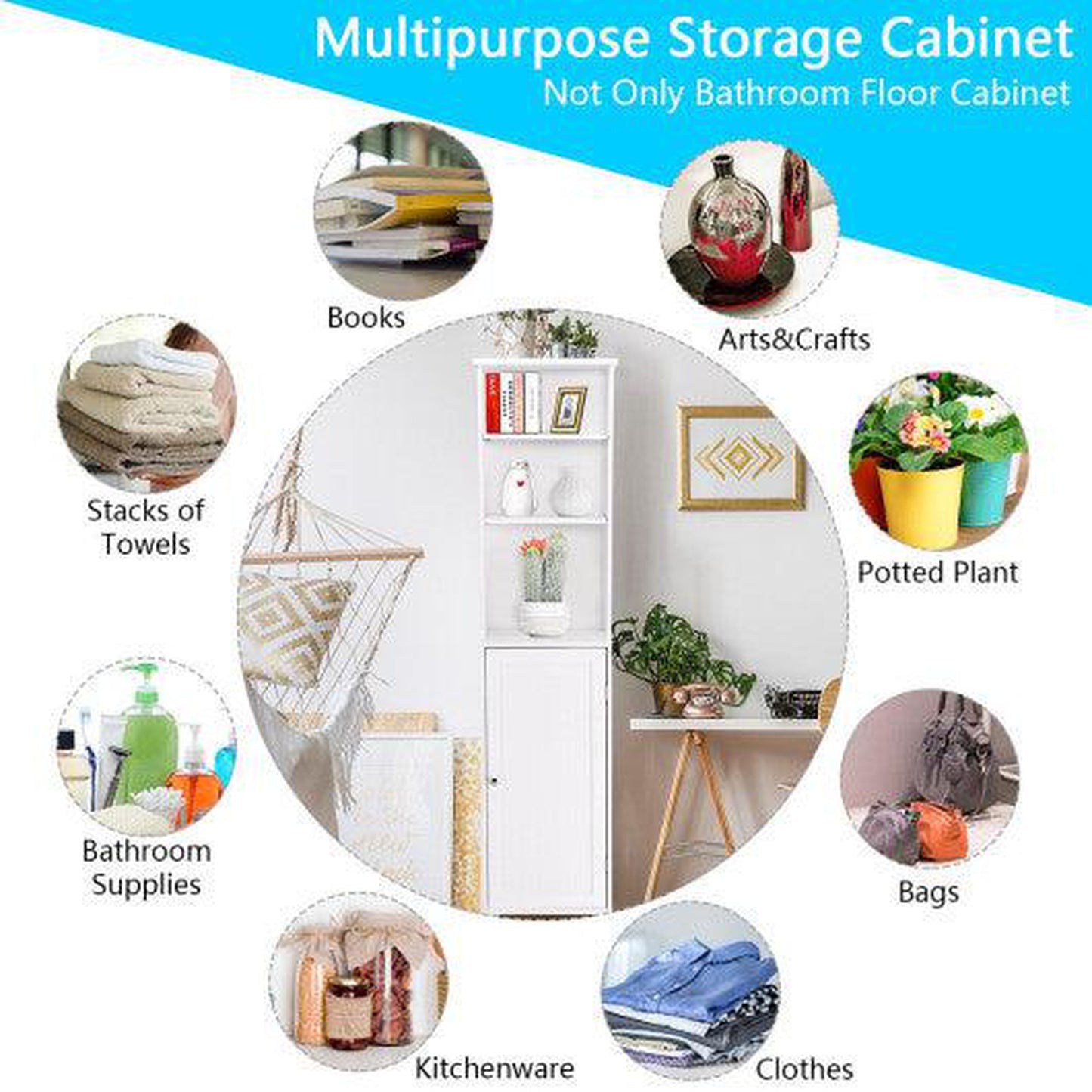 Costway Bathroom Tower Storage Shelving Display Cabinet