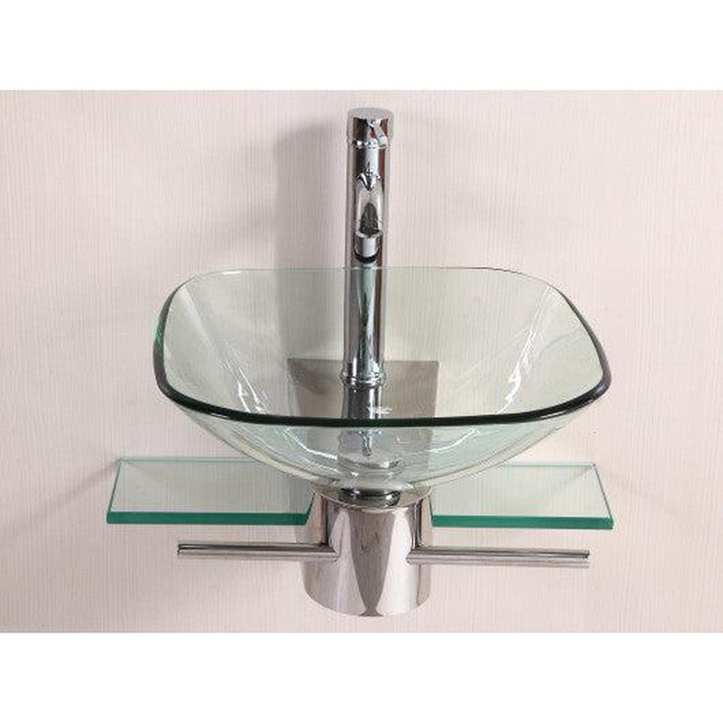 Costway Bathroom Vanities Furniture Clear Square Tempered Glass Bowl Vessel Sink Faucet