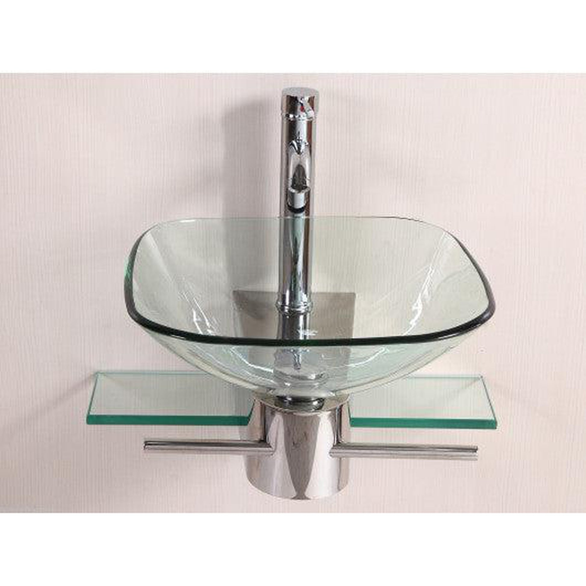 Costway Bathroom Vanities Furniture Clear Square Tempered Glass Bowl Vessel Sink Faucet