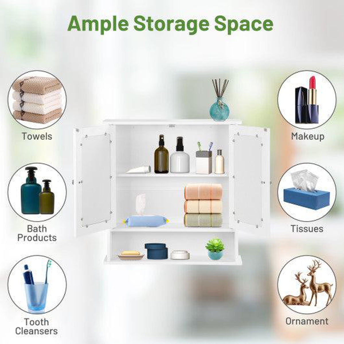 Costway Bathroom Wall Cabinet with Double Mirror Doors