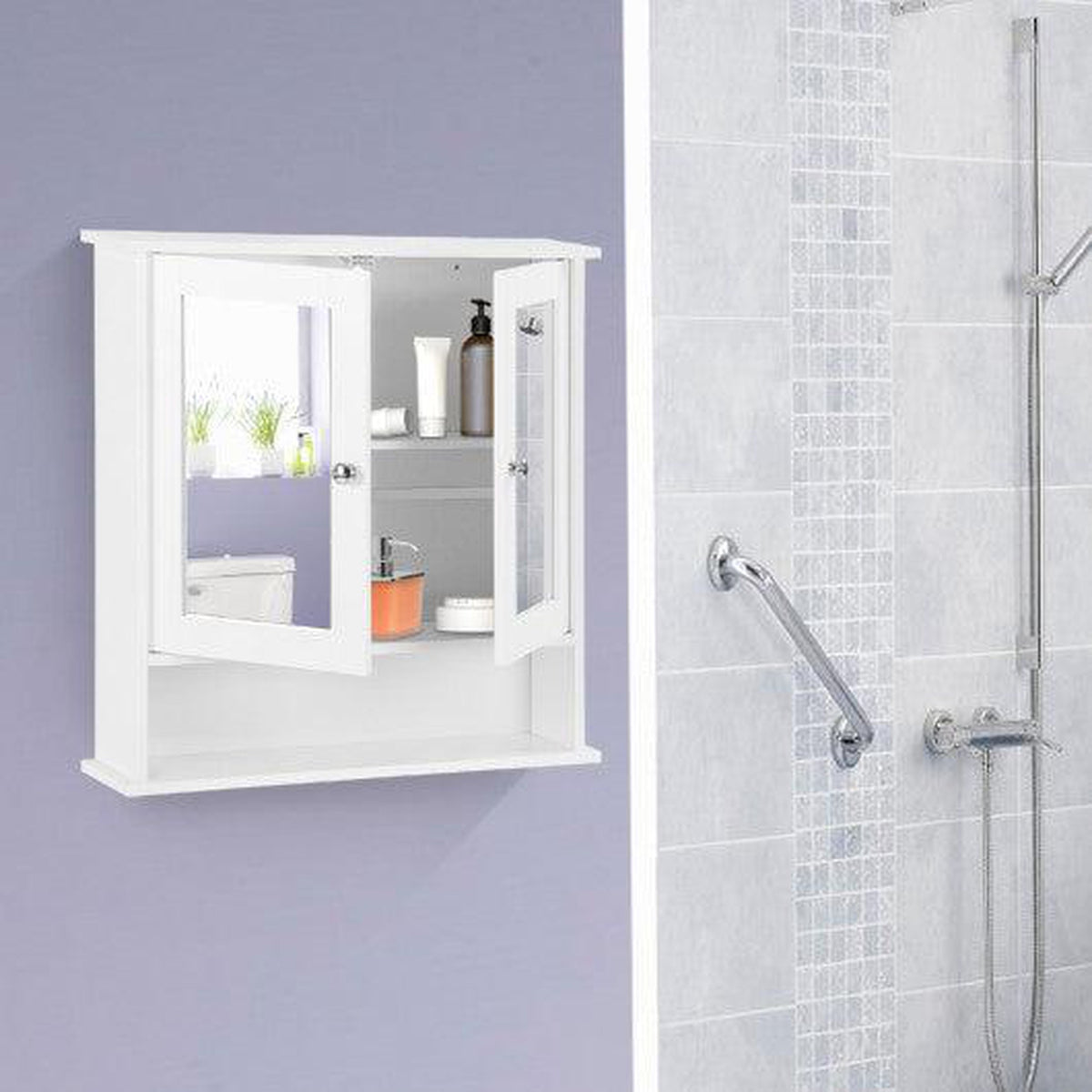 Costway Bathroom Wall Cabinet with Double Mirror Doors