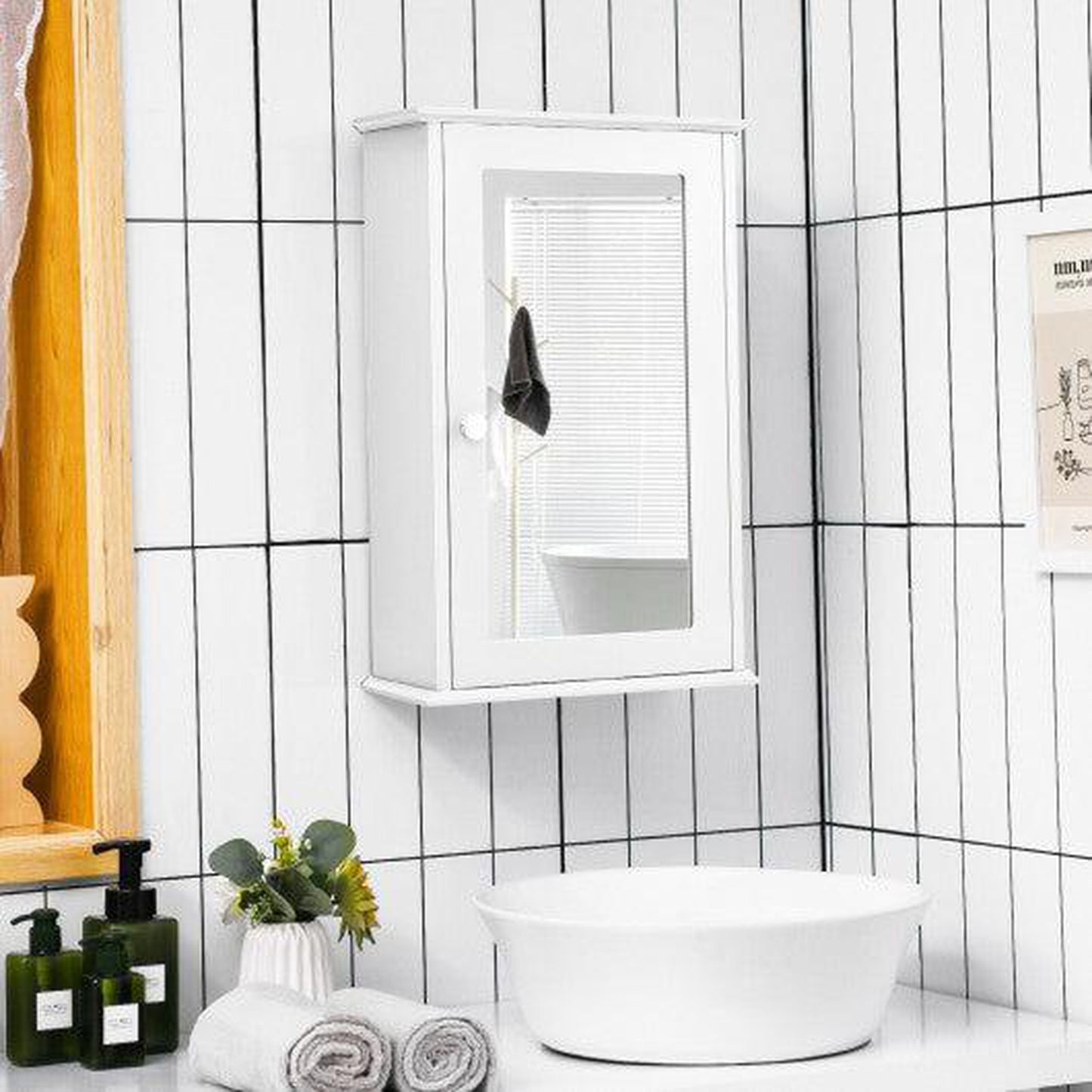 Costway Bathroom Wall Cabinet with Single Mirror Door