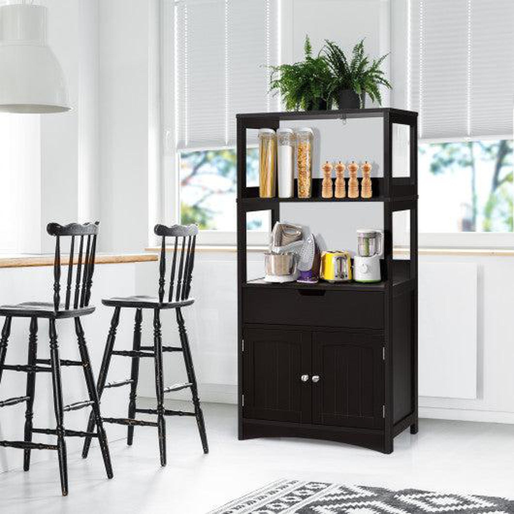 Costway Black Bathroom Storage Cabinet with Drawer and Shelf Floor Cabinet