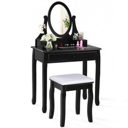 Costway Black Bathroom Vanity Wooden Makeup Dressing Table Stool Set