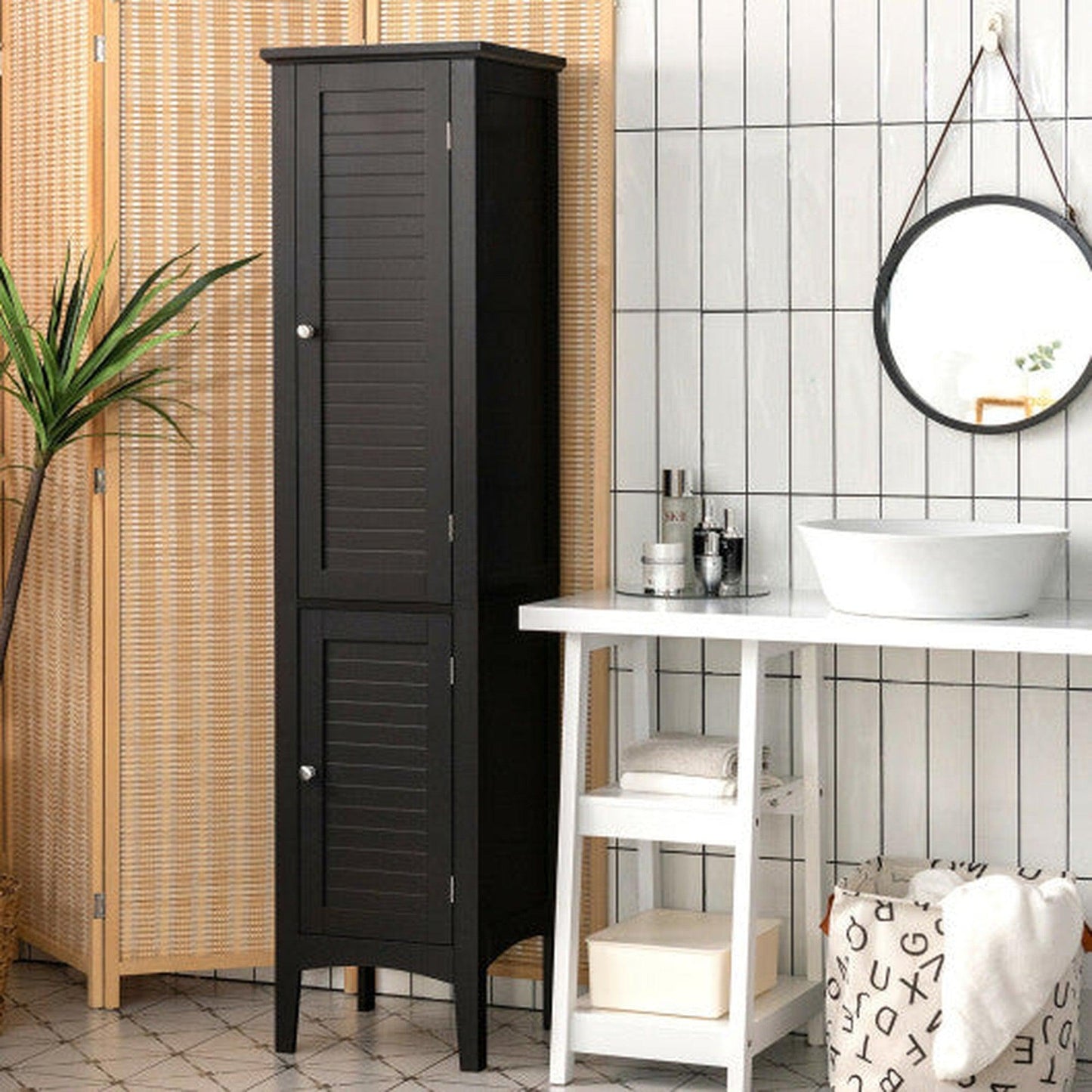 Costway Black Freestanding Bathroom Storage Cabinet for Kitchen and Living Room