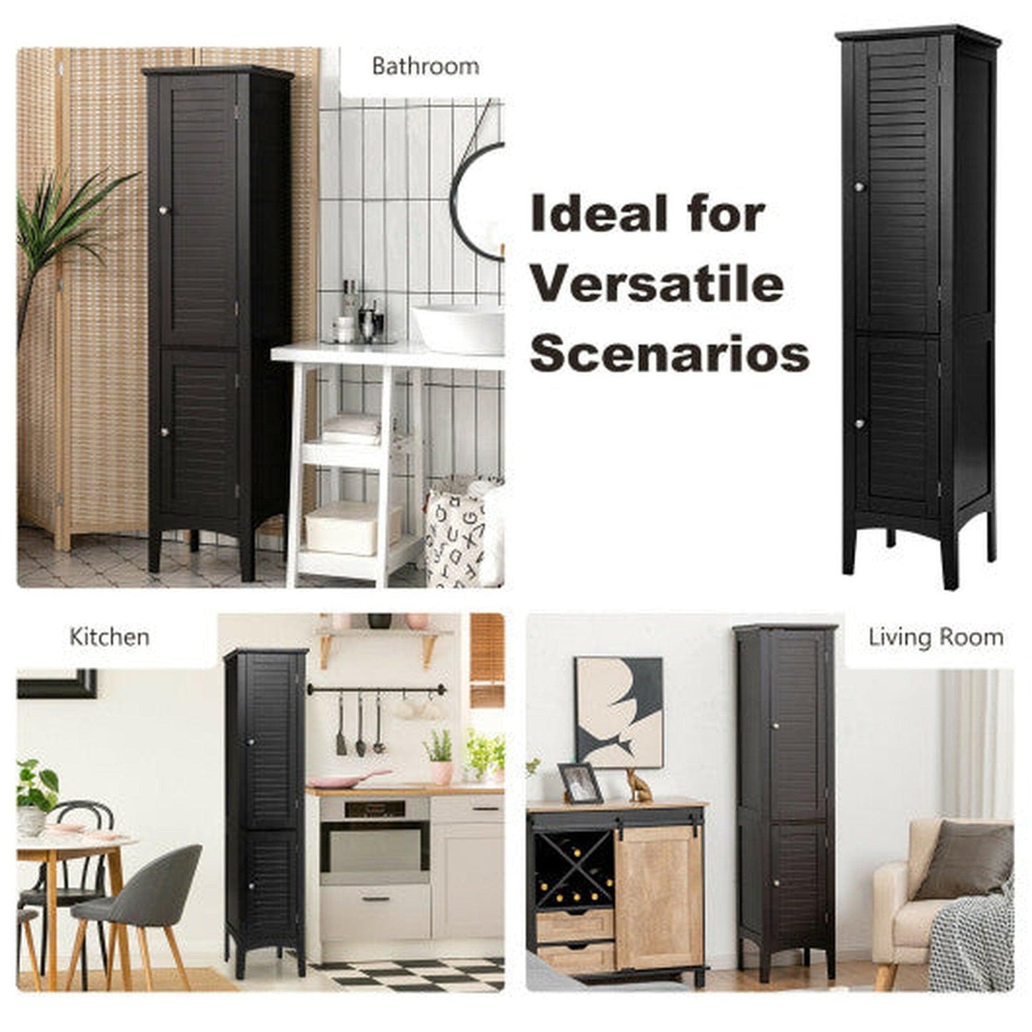 Costway Black Freestanding Bathroom Storage Cabinet for Kitchen and Living Room